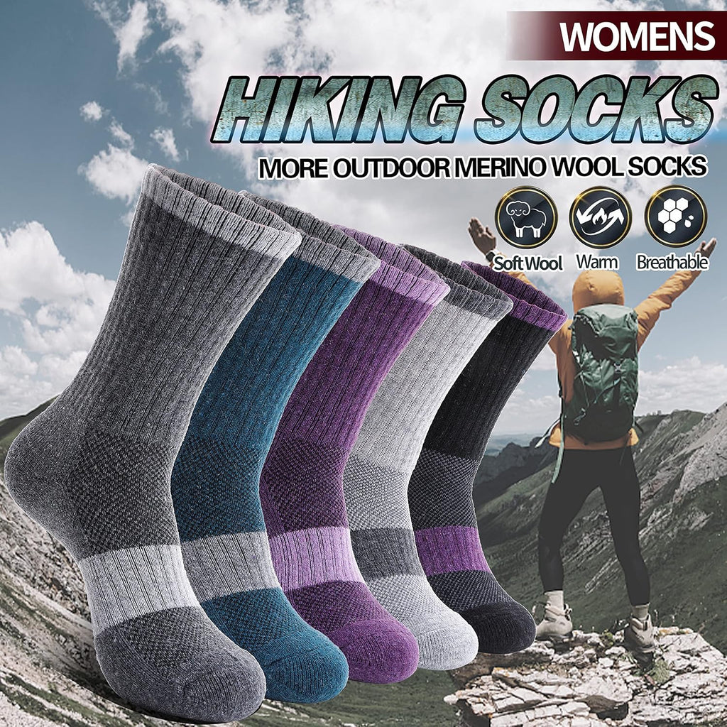 Anlisim Merino Wool Hiking Running Socks for Women, Boot Work Crew Socks