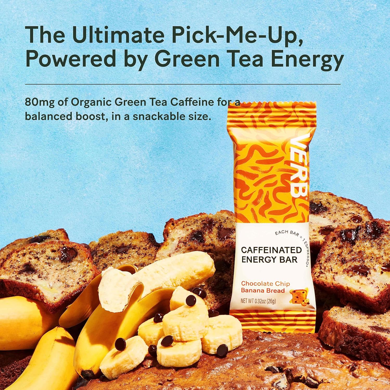 Verb Caffeinated Energy Bars Variety Pack - 2 Flavors (26g, Pack of 16)