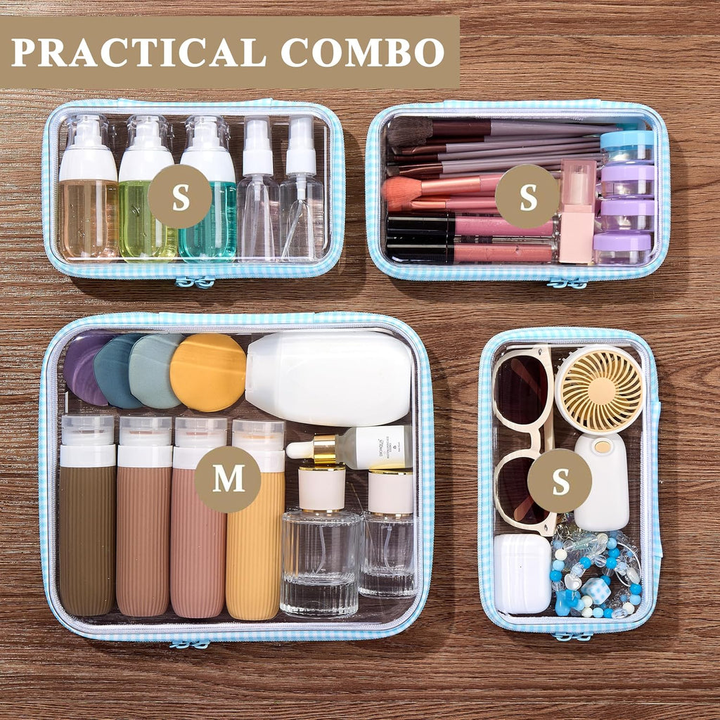 4 pcs Clear Zipper Pouches,Hard Shell Zipper Case, Toiletry Bag for Travel
