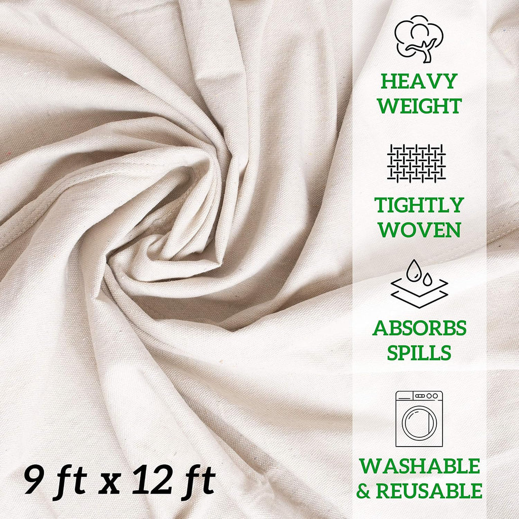 GREEN LIFESTYLE All Purpose Canvas Drop Cloths - Drop Cloth for Painting, Floor Cover, Heavy Duty Protection for Furniture & Surfaces, Reusable Painters Canvas Tarp for Renovation (9x12)