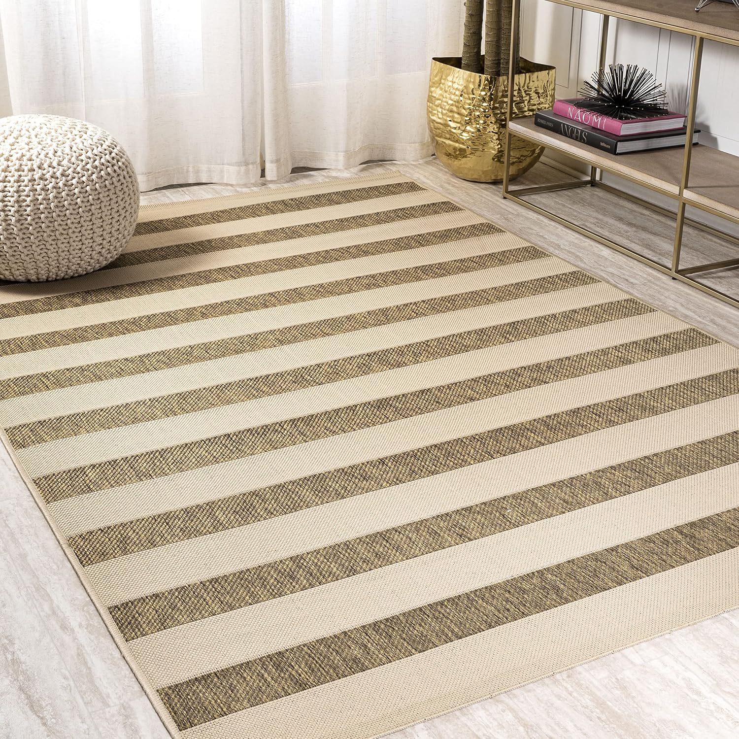 JONATHAN Y Wide Stripe Indoor Outdoor Area Rug 5X8 Beige/Brown, Aveiro for Backyard, Patio, Porch, Easy-Cleaning, High Traffic, Pet-Friendly, Non-Shedding (SMB112A-5)
