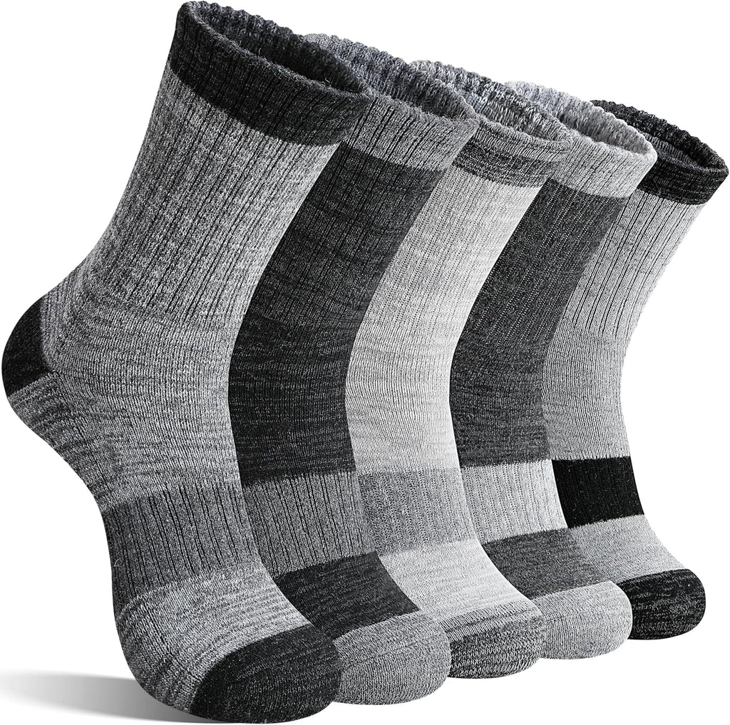Merino Wool Hiking Socks Thermal Warm Winter Cozy Cushioned Moisture Wicking Crew Socks for Women 5 Pairs