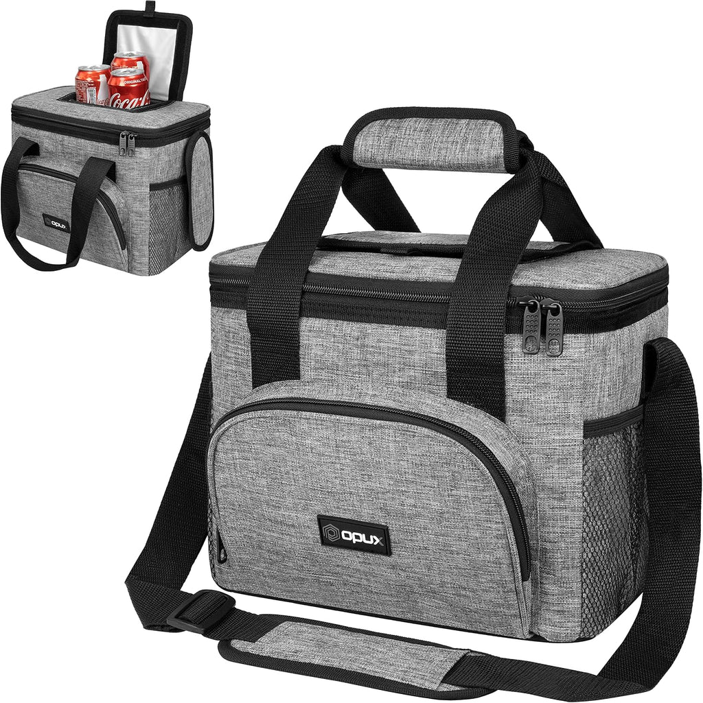 OPUX Soft Cooler Bag, Insulated Collapsible Lunch Cooler Bag for Men Work Camping Beach Travel, Portable Soft Sided Leakproof Waterproof Large Lunch Bag Box with Shoulder Strap 18 Cans, Heather Gray
