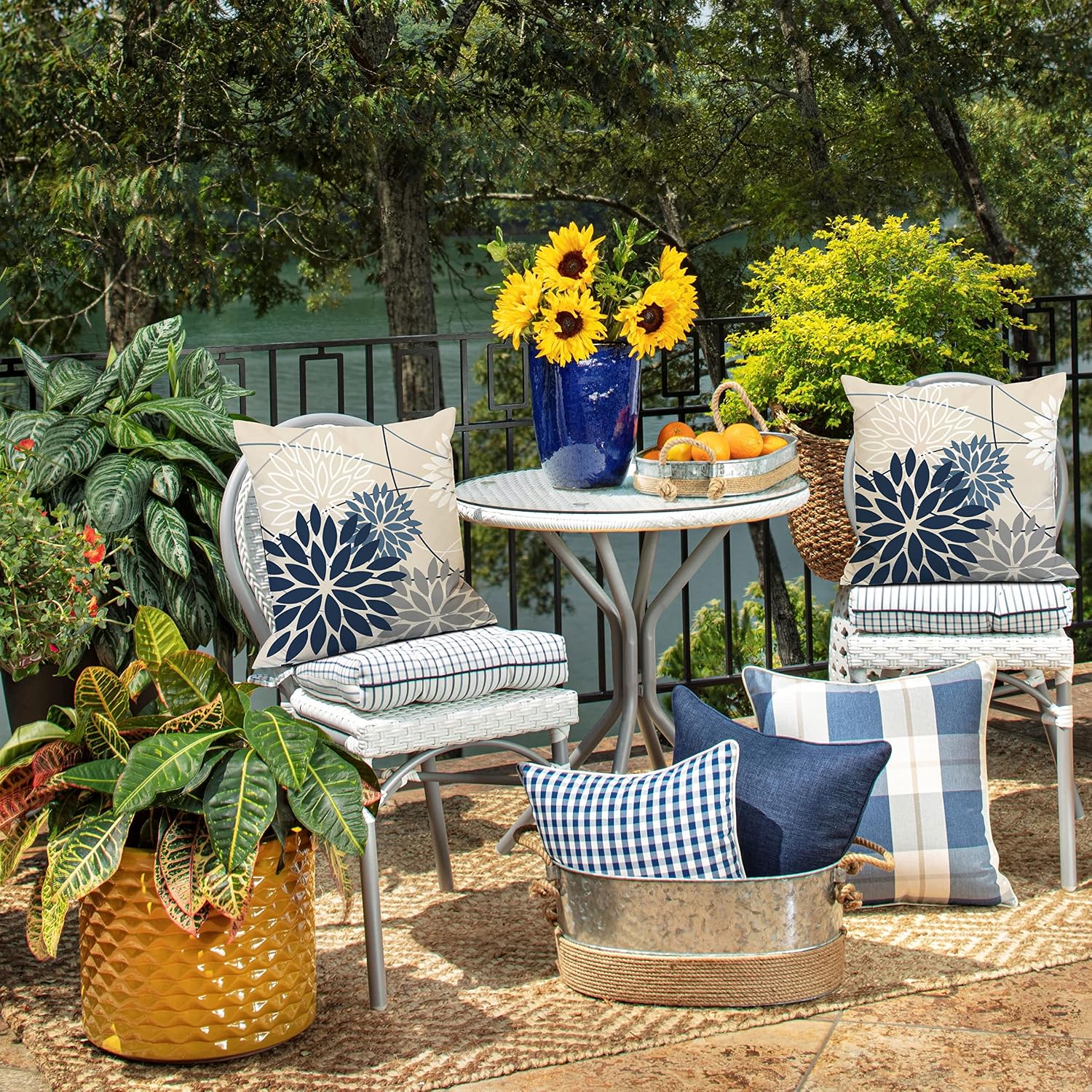 DFXSZ Blue Gray Floral Outdoor Pillow Covers 18x18 Set of 2 Waterproof