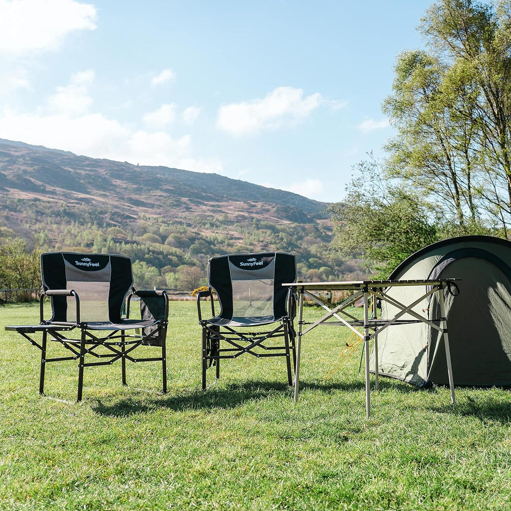 SUNNYFEEL Oversized Camping Chair Portable Directors Chairs with Side Table
