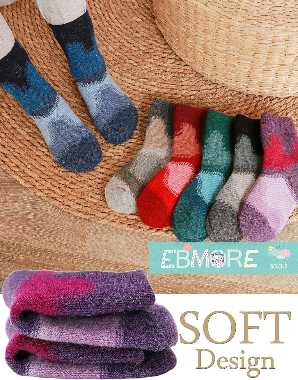 EBMORE Kids Merino Wool Hiking Thermal Winter Socks
