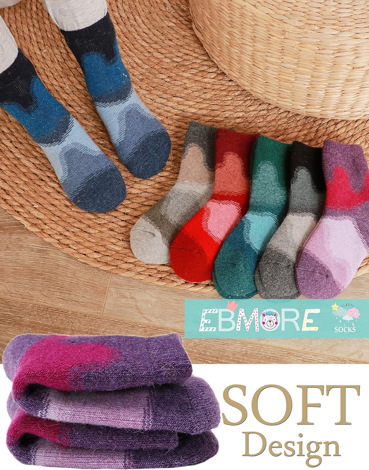 EBMORE Kids Merino Wool Hiking Thermal Winter Socks