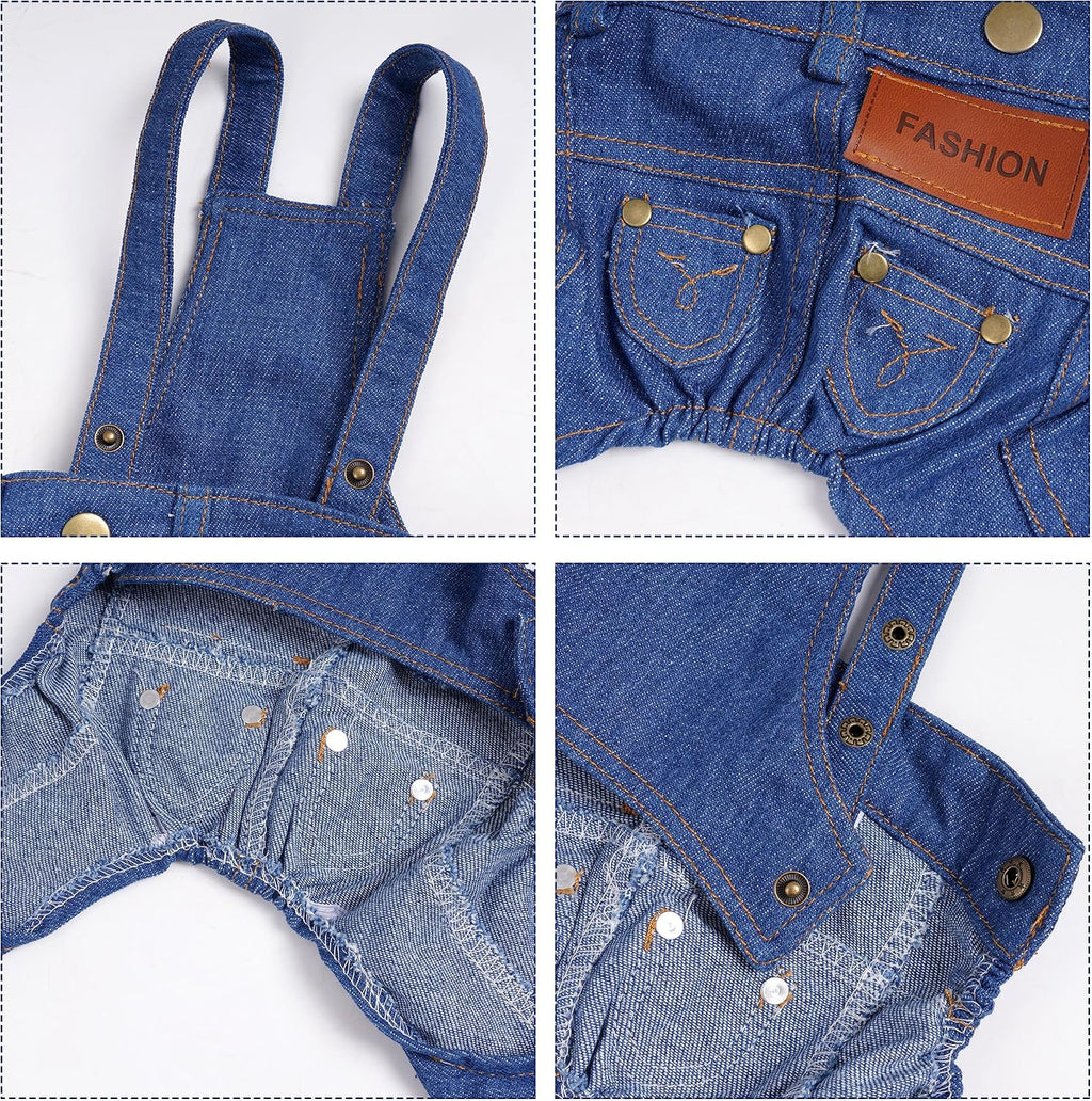 Dog Clothes Denim Overalls Pet Strap Pants for Small Puppy Cat Pets Jean Jacket Sling Jumpsuit Dog Apparel & Accessories (Blue, Small)