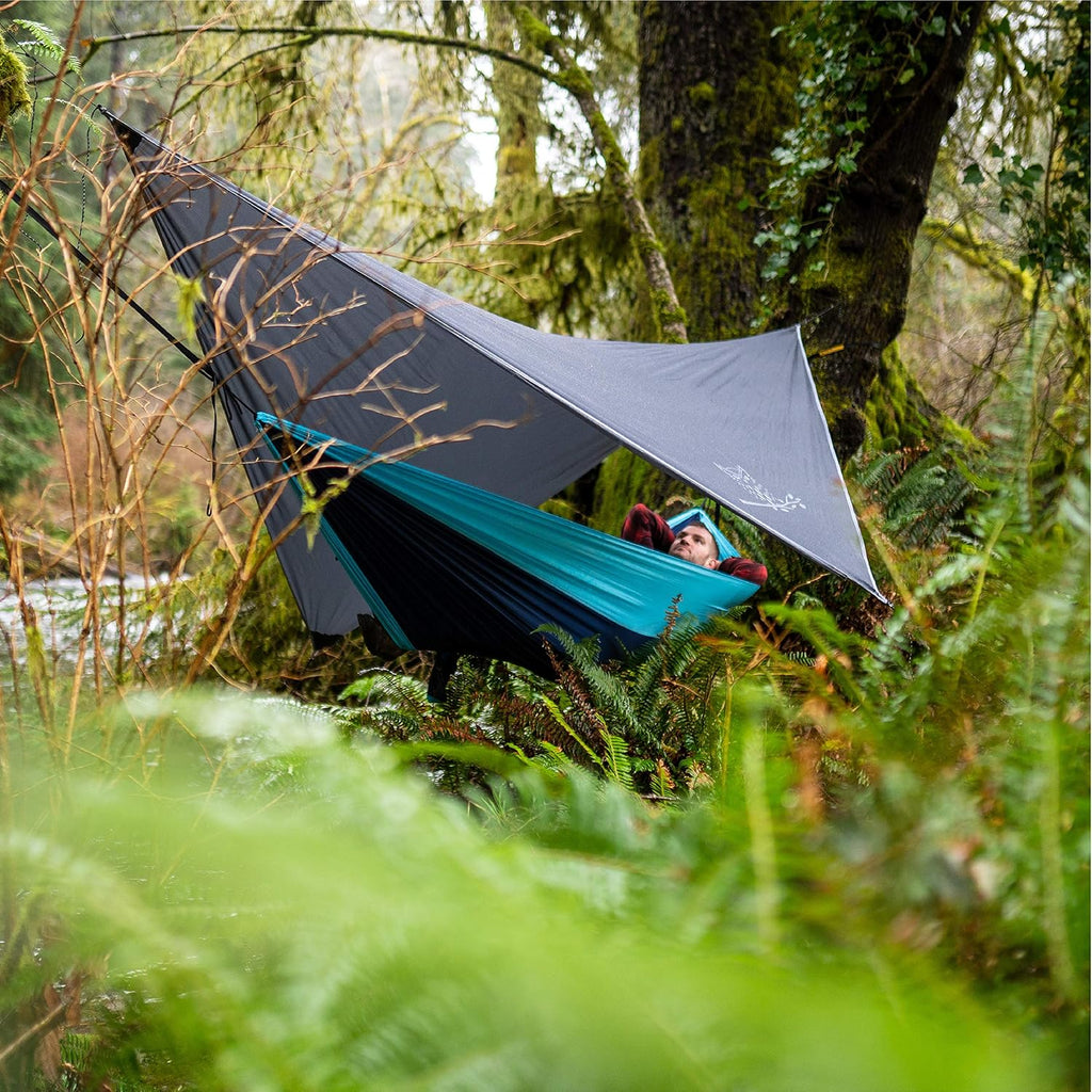 Wise Owl Outfitters Hammock Rain Fly – Waterproof Camping Tarp Cover with Tent Stakes & Carry Bag, Ultralight Shelter for Backpacking & Outdoor Shade