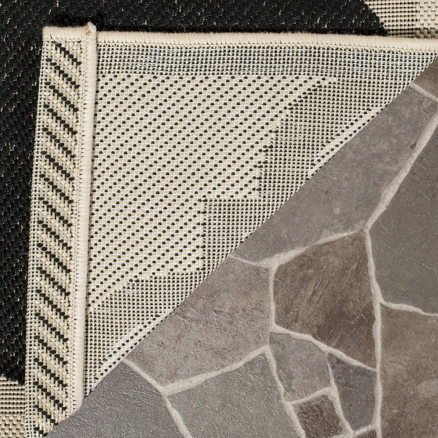 SAFAVIEH Washable Rug Outdoor Courtyard Collection - 2'3" x 6'7" Runner, Black & Beige, Non-Shedding & Easy Cleaning, Ideal for Patio, Entryway, Mudroom, Hallway, Kitchen (CY6243-266)