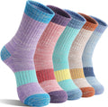 Merino Wool Hiking Socks Thermal Warm Winter Cozy Cushioned Moisture Wicking Crew Socks for Women 5 Pairs