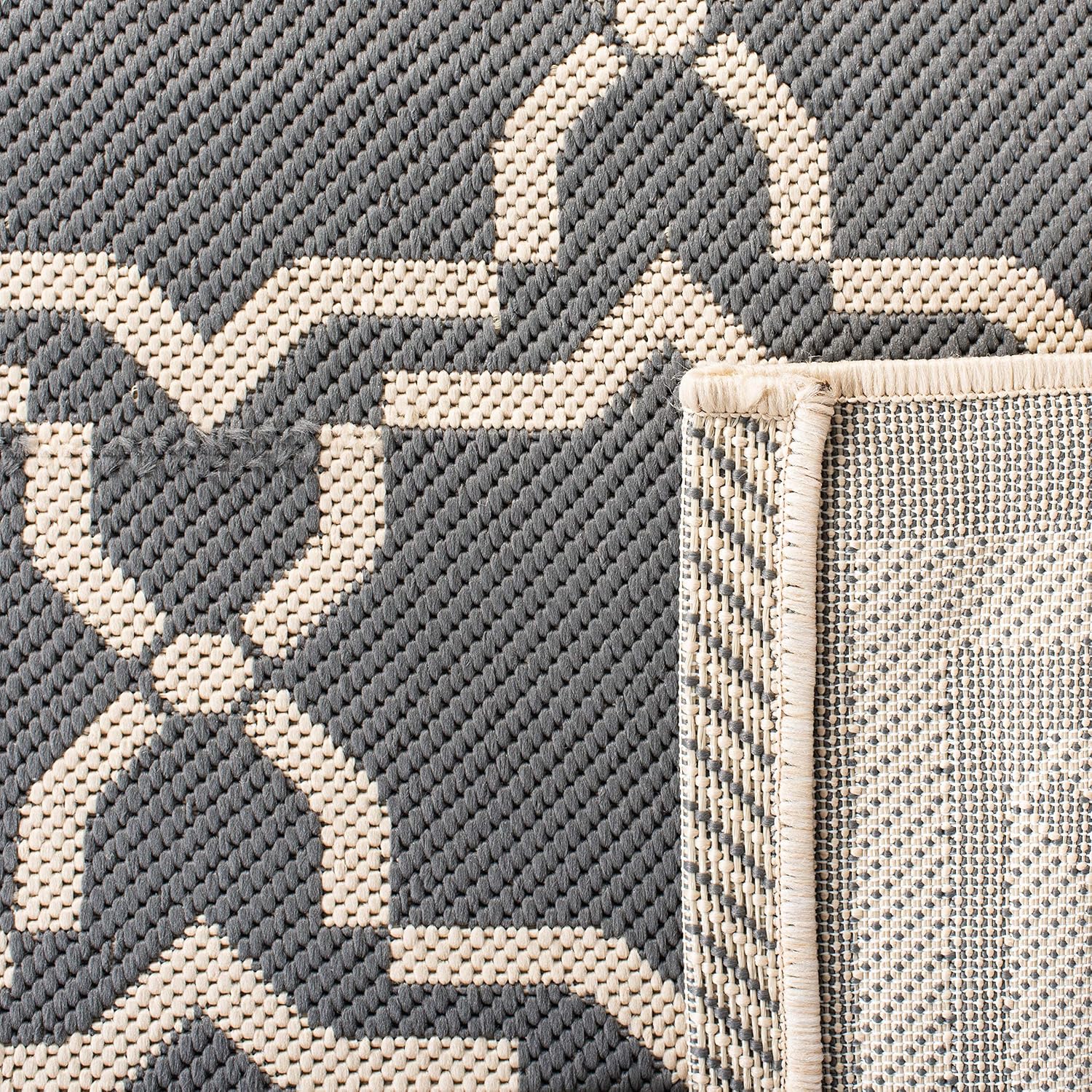 SAFAVIEH Washable Rug Outdoor Courtyard Collection - 2'3" x 6'7" Runner, Anthracite & Beige, Non-Shedding & Easy Cleaning, Ideal for Patio, Entryway, Mudroom, Hallway, Kitchen (CY6916-246)