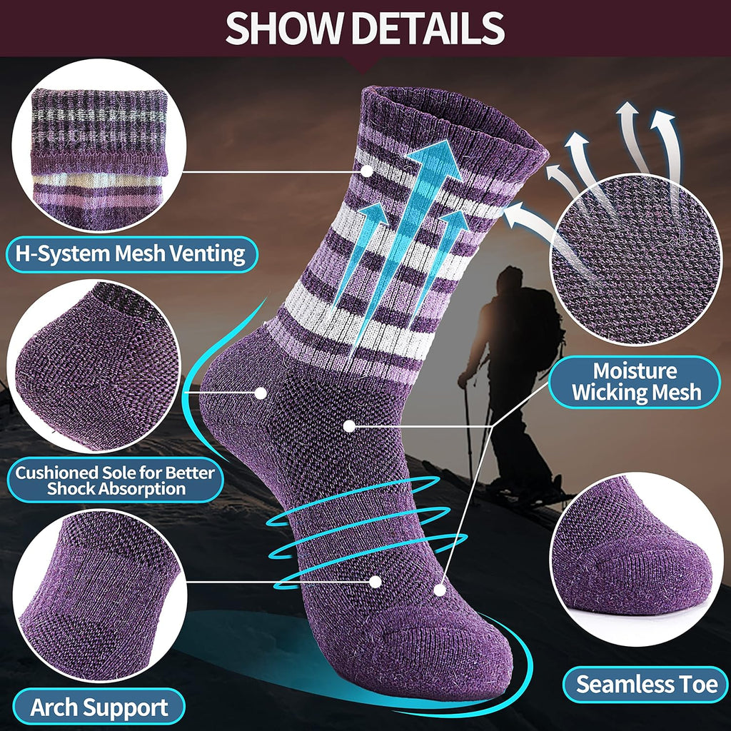 Anlisim Merino Wool Hiking Running Socks for Women, Boot Work Crew Socks