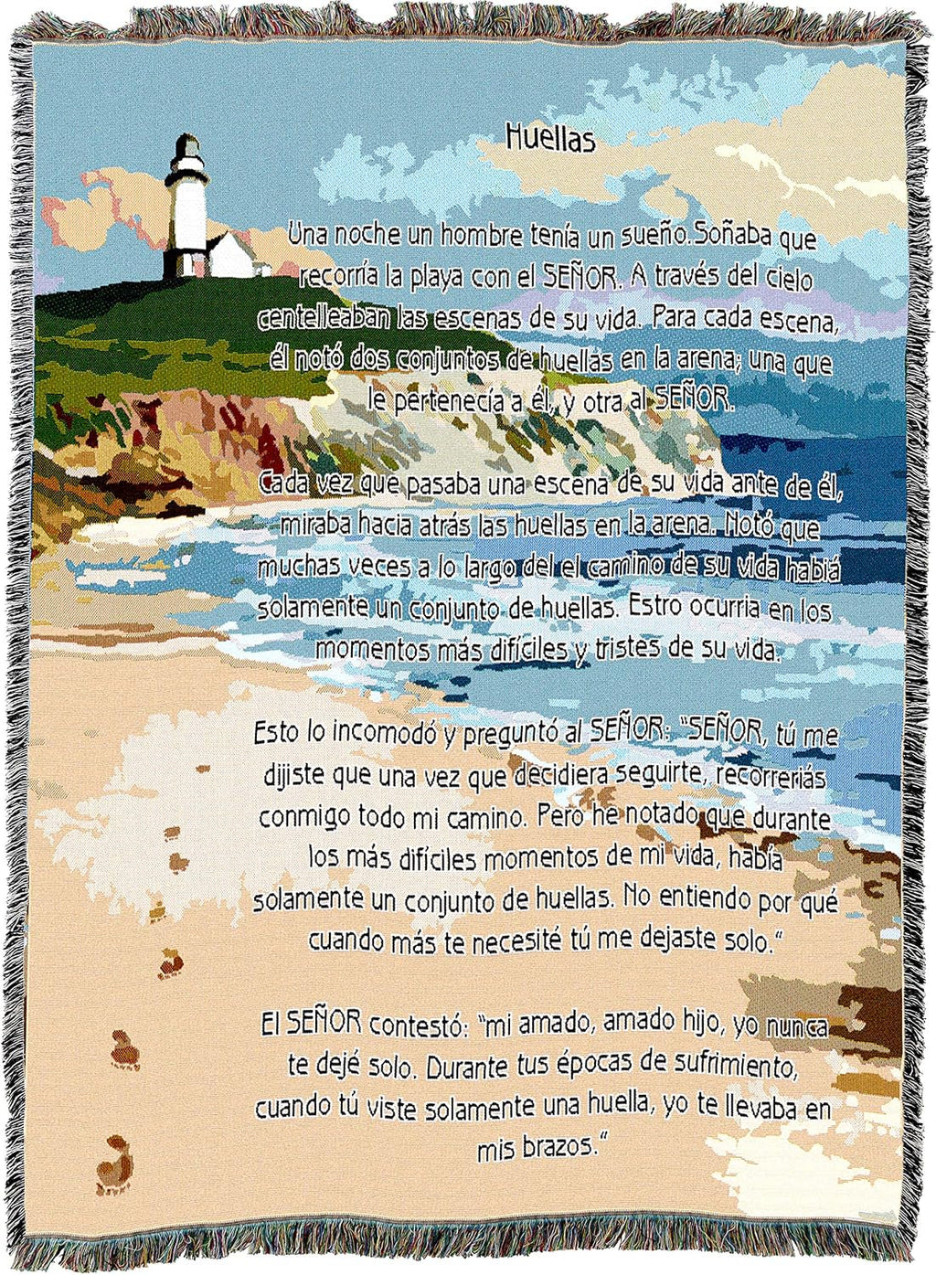 Pure Country Weavers Jesus Footprints in The Sand Spanish Huellas Blanket - Religious Gift Tapestry Throw Woven from Cotton - Made in The USA (72x54)