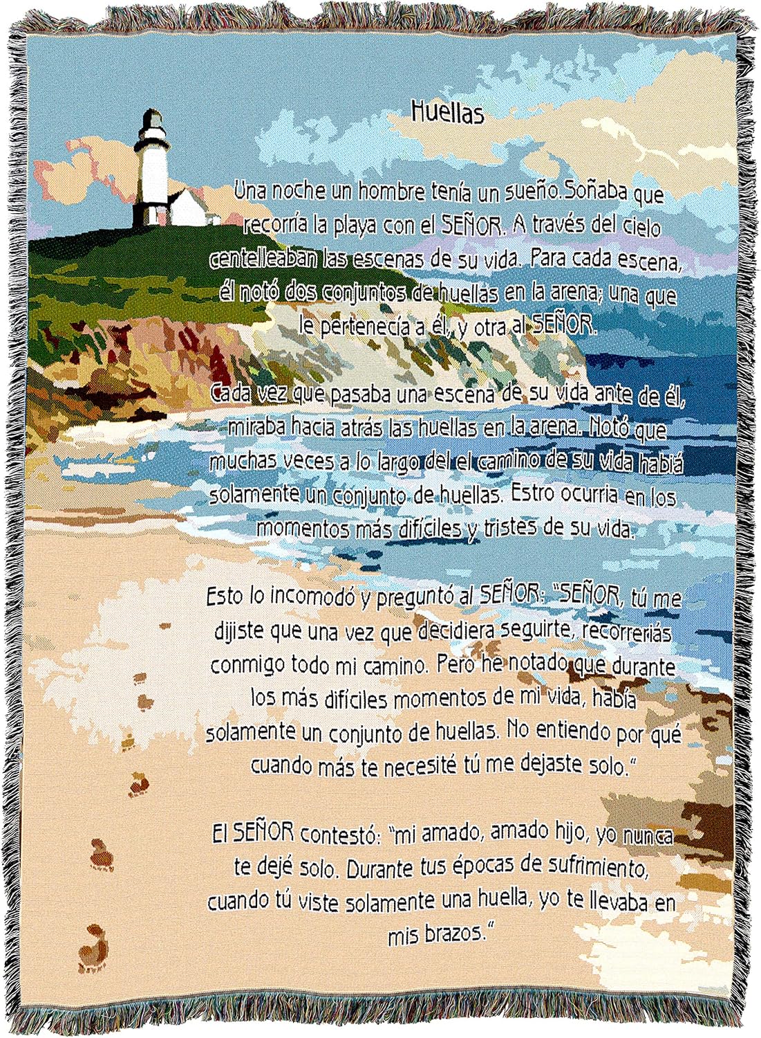 Pure Country Weavers Jesus Footprints in The Sand Spanish Huellas Blanket - Religious Gift Tapestry Throw Woven from Cotton - Made in The USA (72x54)
