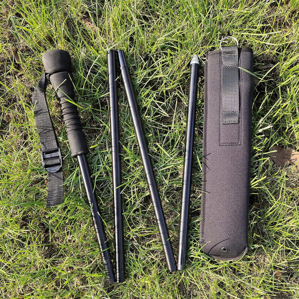 Aventik Fold-able Wading Staff Water Depth Safety Warning Sign Coated Stainless Steel Core T7075 Aluminum Body Corrosion Resistance Neoprene Sheath