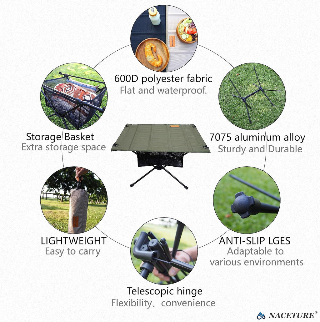 NACETURE Ultralight Camping Table, Foldable Backpacking Table with Mesh