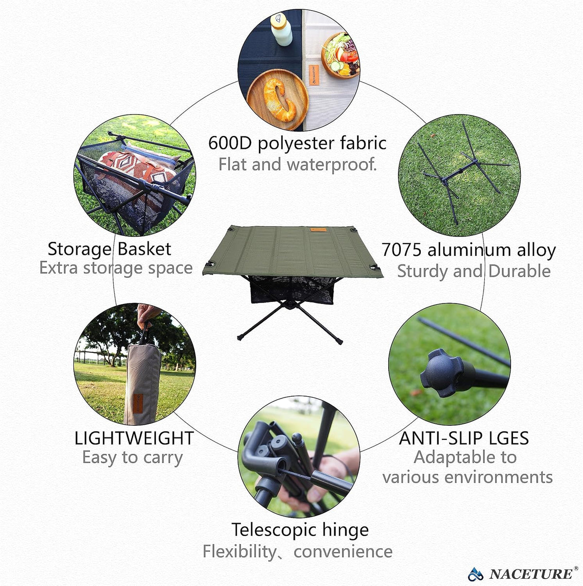 NACETURE Ultralight Camping Table, Foldable Backpacking Table with Mesh