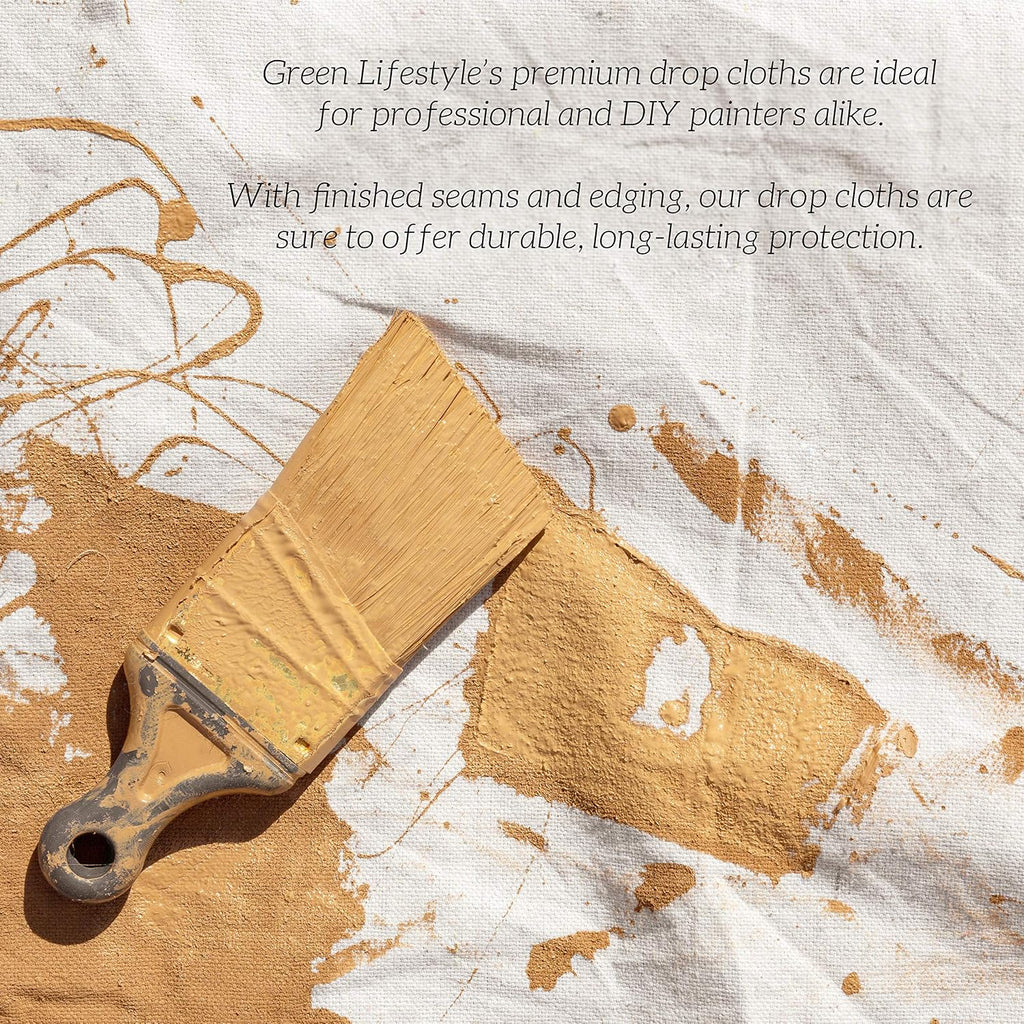GREEN LIFESTYLE All Purpose Canvas Drop Cloths - Drop Cloth for Painting, Floor Cover, Heavy Duty Protection for Furniture & Surfaces, Reusable Painters Canvas Tarp for Renovation (9x12)