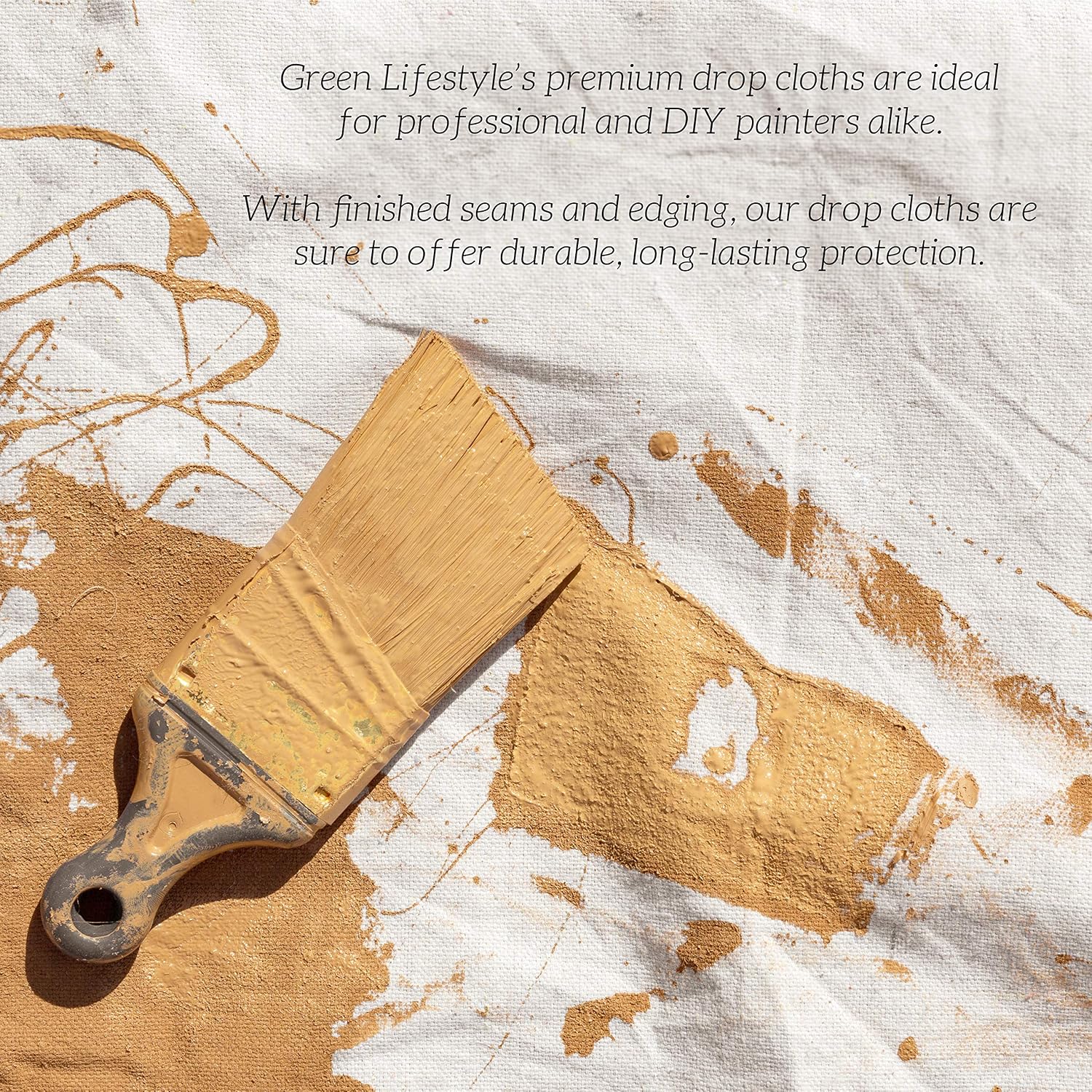 GREEN LIFESTYLE All Purpose Canvas Drop Cloths - Drop Cloth for Painting, Floor Cover, Heavy Duty Protection for Furniture & Surfaces, Reusable Painters Canvas Tarp for Renovation (9x12)