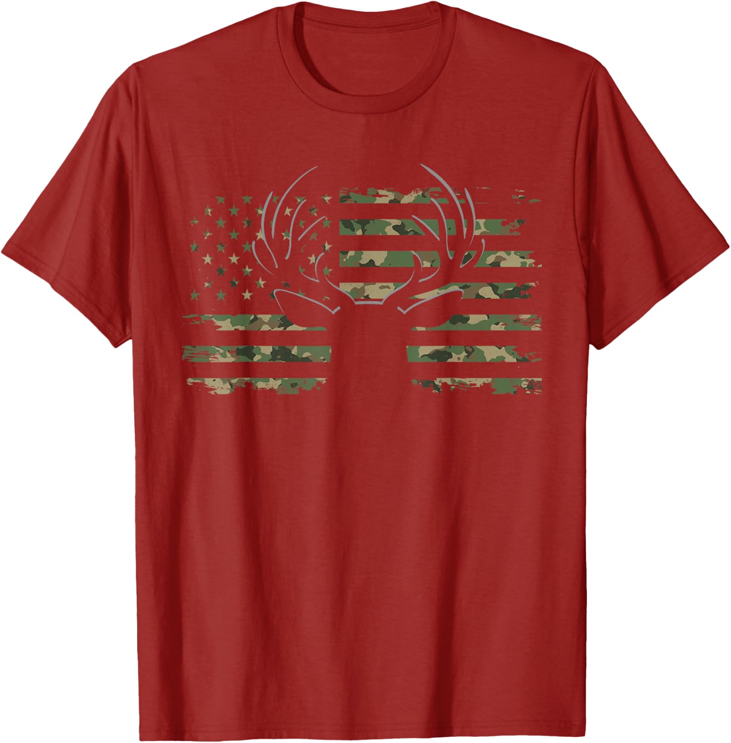 American Flag Camouflage Outdoor Antlers Deer T-Shirt Small