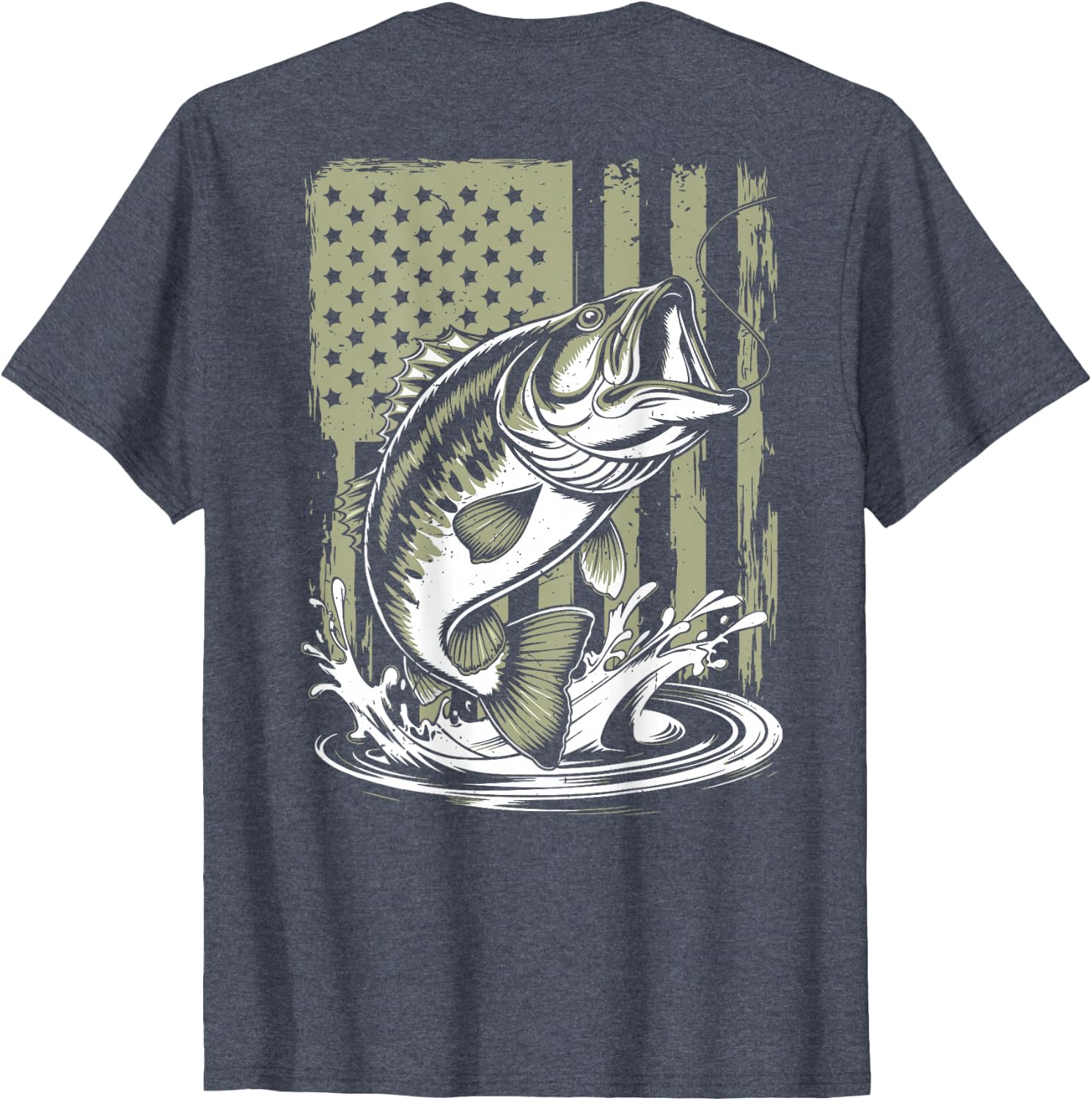 Fishing Camo Bass Fish American Flag Men's Graphic Fishing T-Shirt