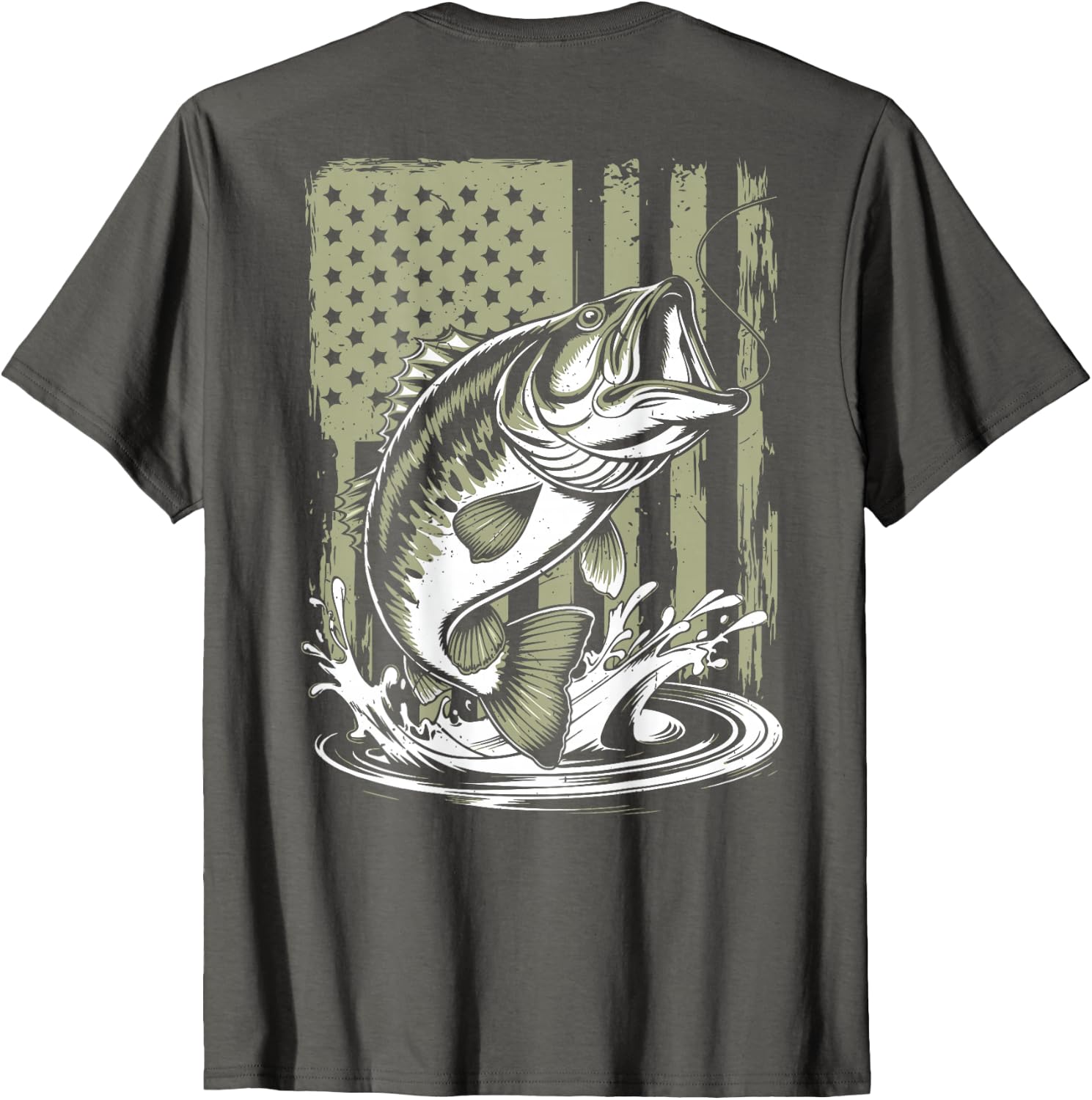 Fishing Camo Bass Fish American Flag Men's Graphic Fishing T-Shirt