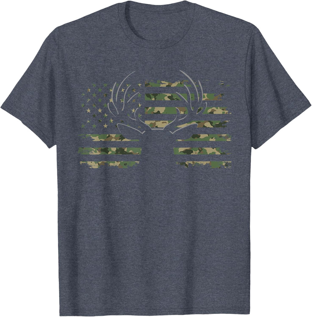 American Flag Camouflage Outdoor Antlers Deer T-Shirt Small