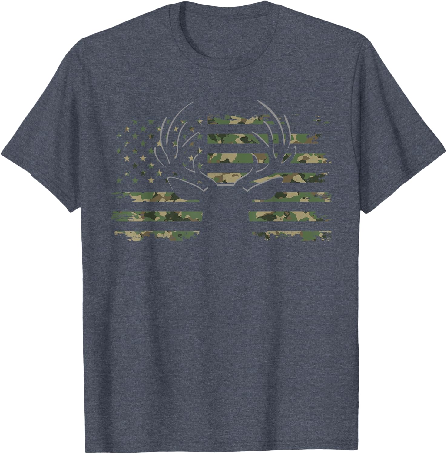 American Flag Camouflage Outdoor Antlers Deer T-Shirt Small